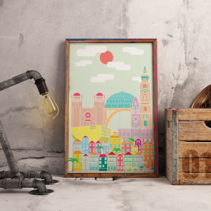 Poster com ilustração de ícones da cidade do Porto