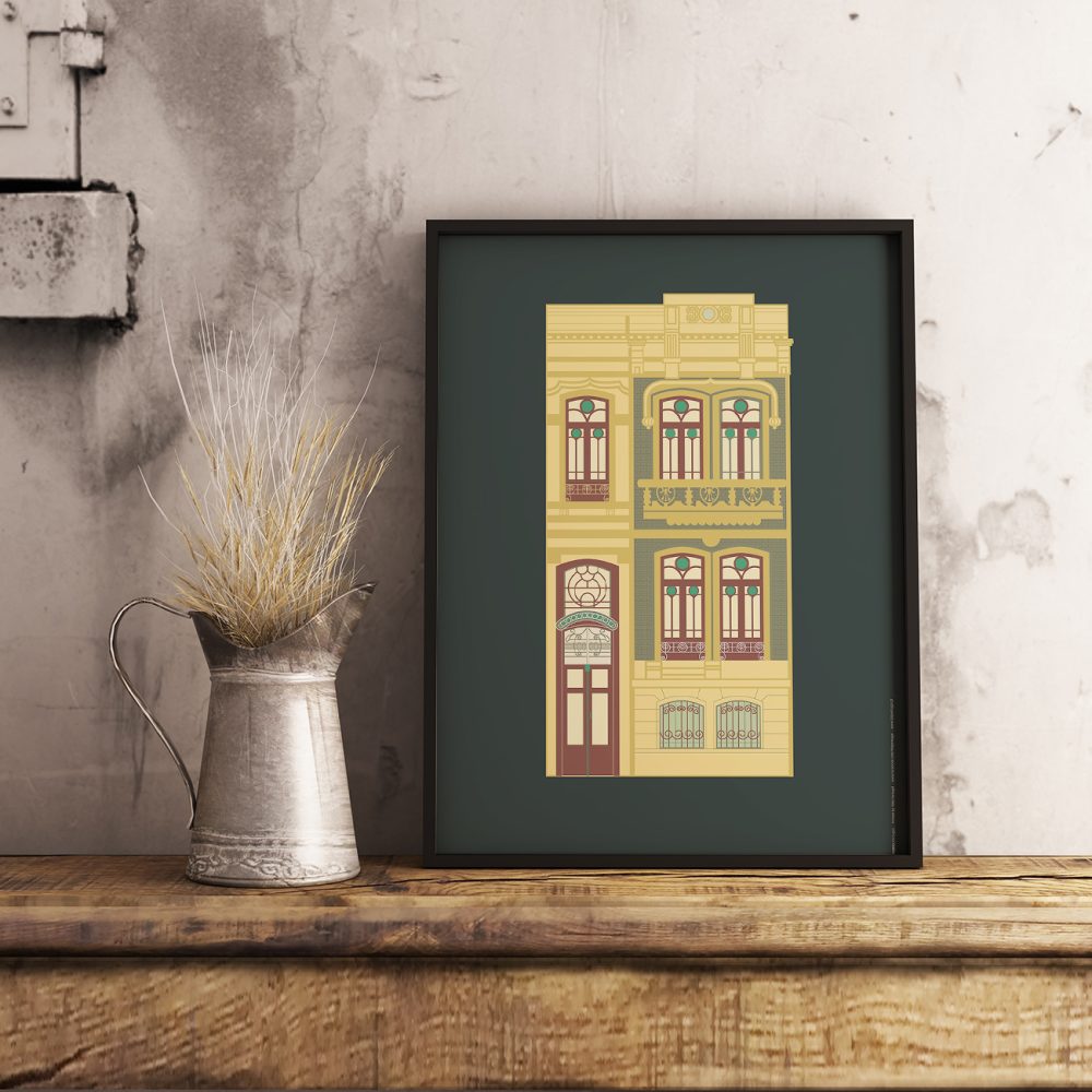 Fachada na Foz do Douro . Porto . Poster com ilustração de ícones portugueses
